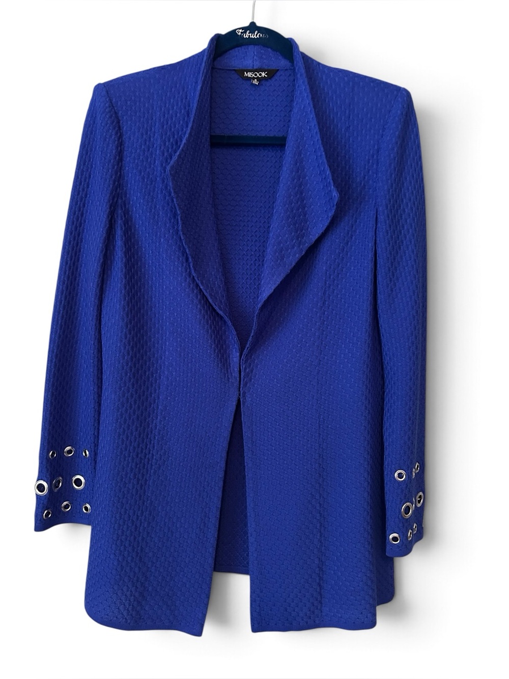 Misook Royal Blue Textured Blazer Jacket Rivet Cuffs Size Small